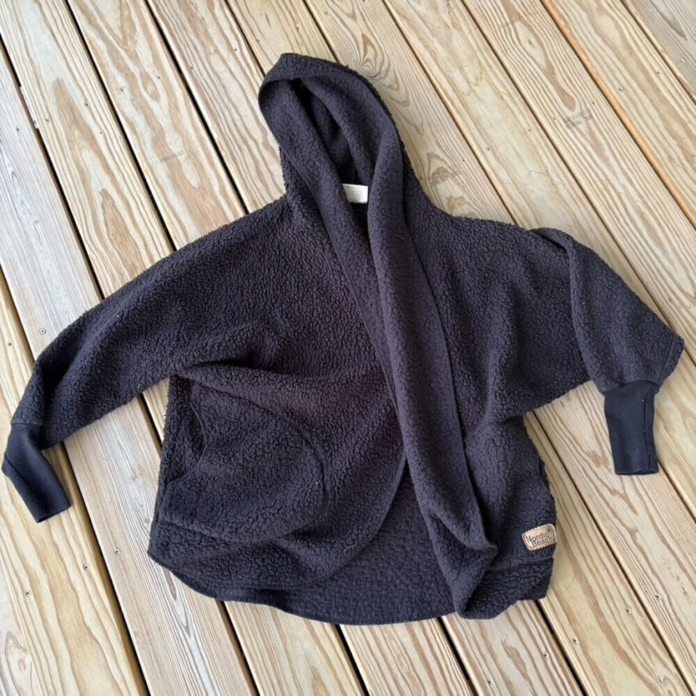 Nordic Beach Womens Top One Size Black Hooded Open Front Wrap Fleece Cozy